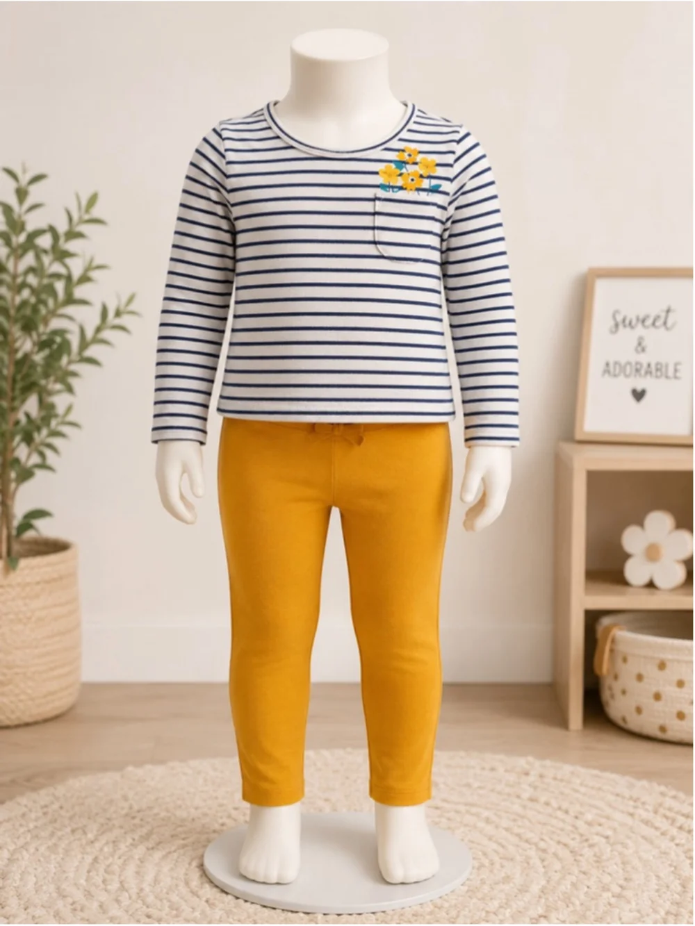 Carter’s 2-Piece Striped Top & Ochre Yellow Pants Set – Size 9M